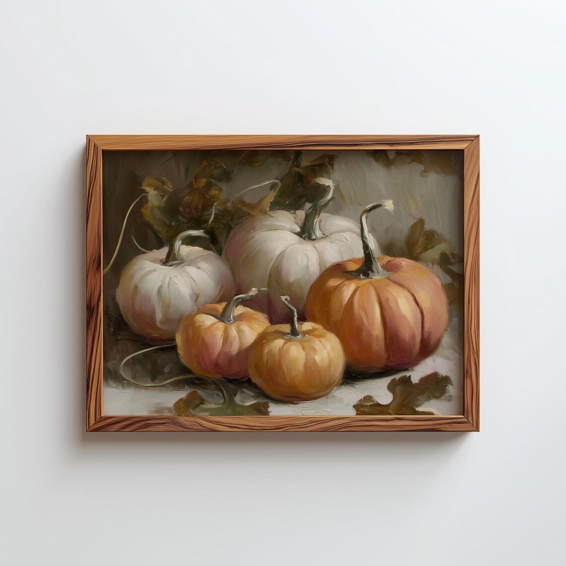 White and Orange Pumpkins Still Life Autumn Oil Painting Poster