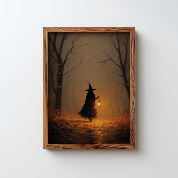 Witch Print Fall Art Halloween Autumn Wall Digital Download
