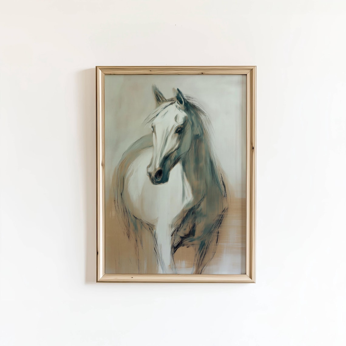 Minimalist White Horse Blue Wash Sketch Soft Equine Art Poster