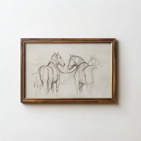 Horse Equestrian Sketch Art Print Modern Western Poster Digital Download