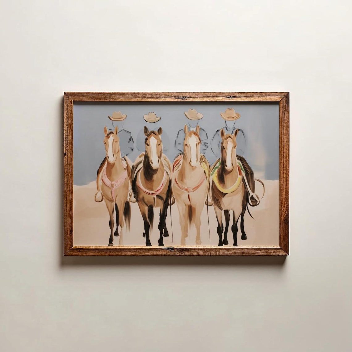 Four Cowboys on Horseback Poster Minimalist Western Equestrian Artwork