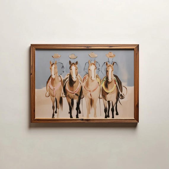 Cowboy Horse Art Print Western Style Decor Minimalist Digital Download