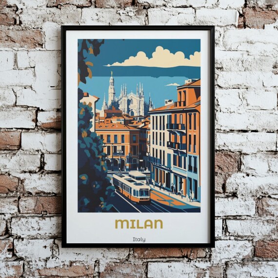 Vintage Milan Travel Poster Retro Minimalist Style Wall Art Italian Italy Cityscape