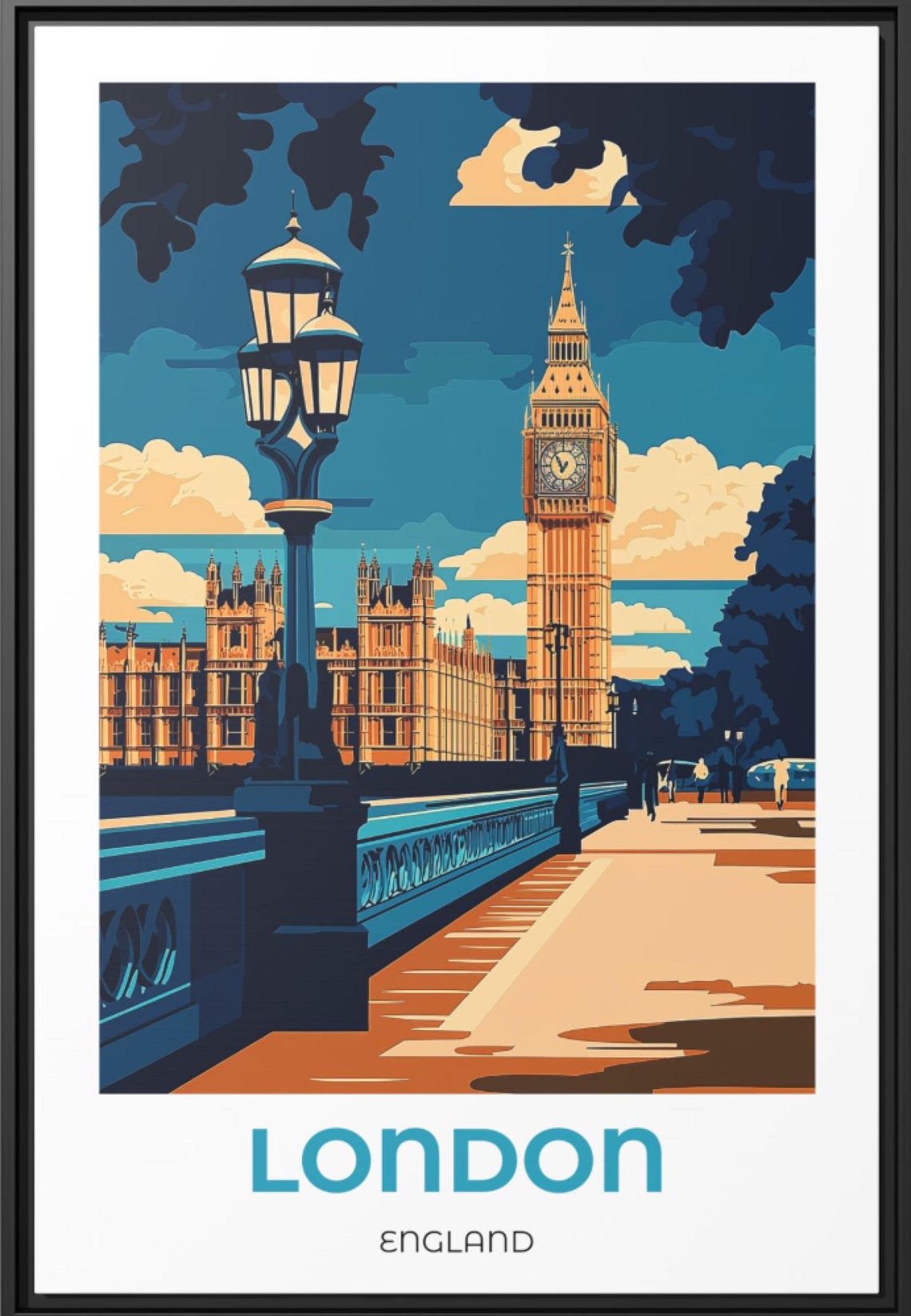 London England Big Ben Parliament Westminster Bridge Retro Poster