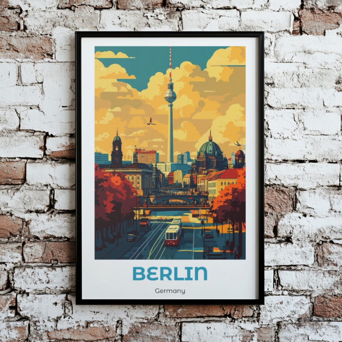 Berlin Germany TV Tower Alexanderplatz Sunset Minimalist Poster
