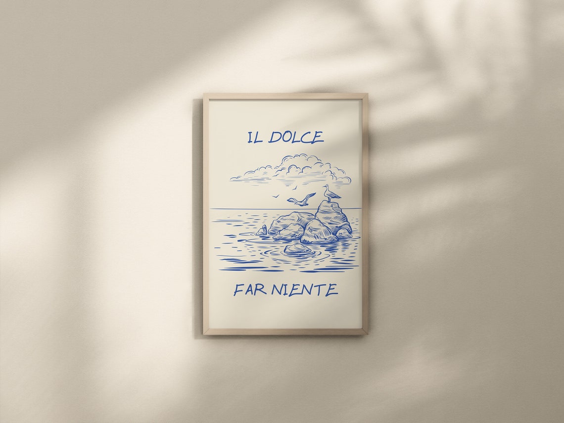Il Dolce Far Niente Italian Coastal Rocks Seagull Line Art Poster - Image 2