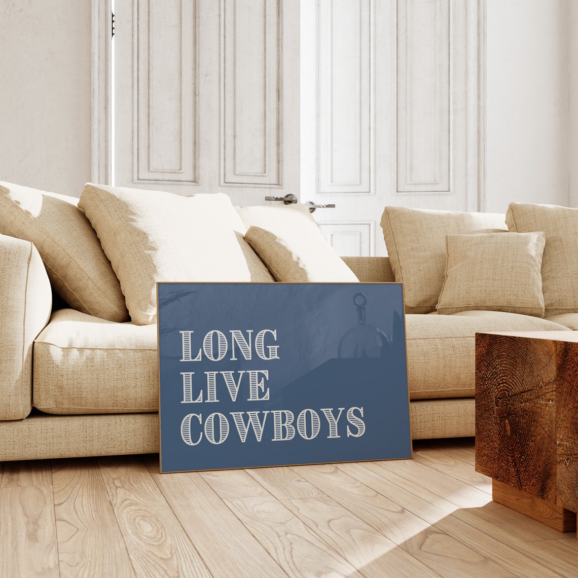 Long Live Cowboys White Typography Navy Horizontal Western Wall Art - Image 2