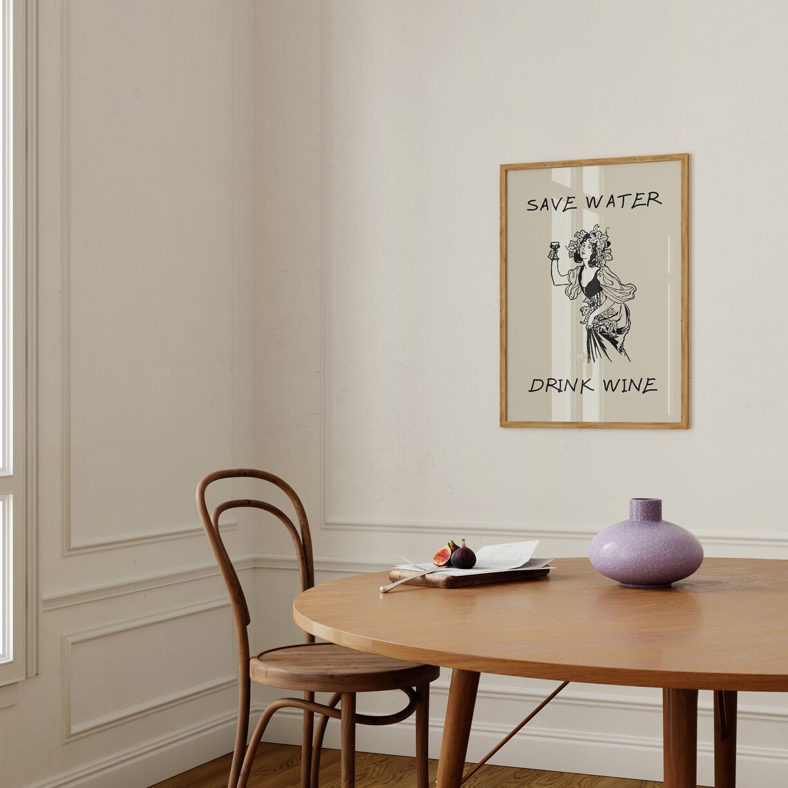 Save Water Drink Wine Funny Vintage Woman Bar Cart Art Poster - Image 3