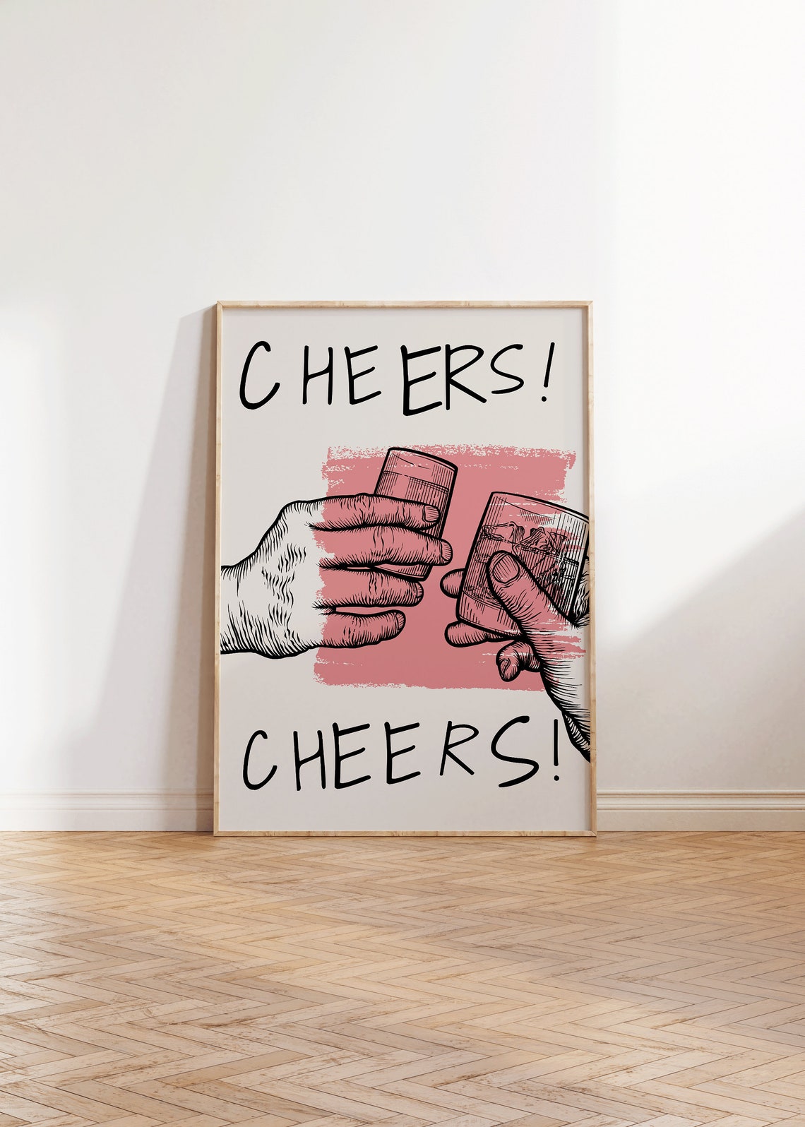 Cheers Shot Glasses Poster Bar Cart Art Hand Drawn Party Decor - Image 3