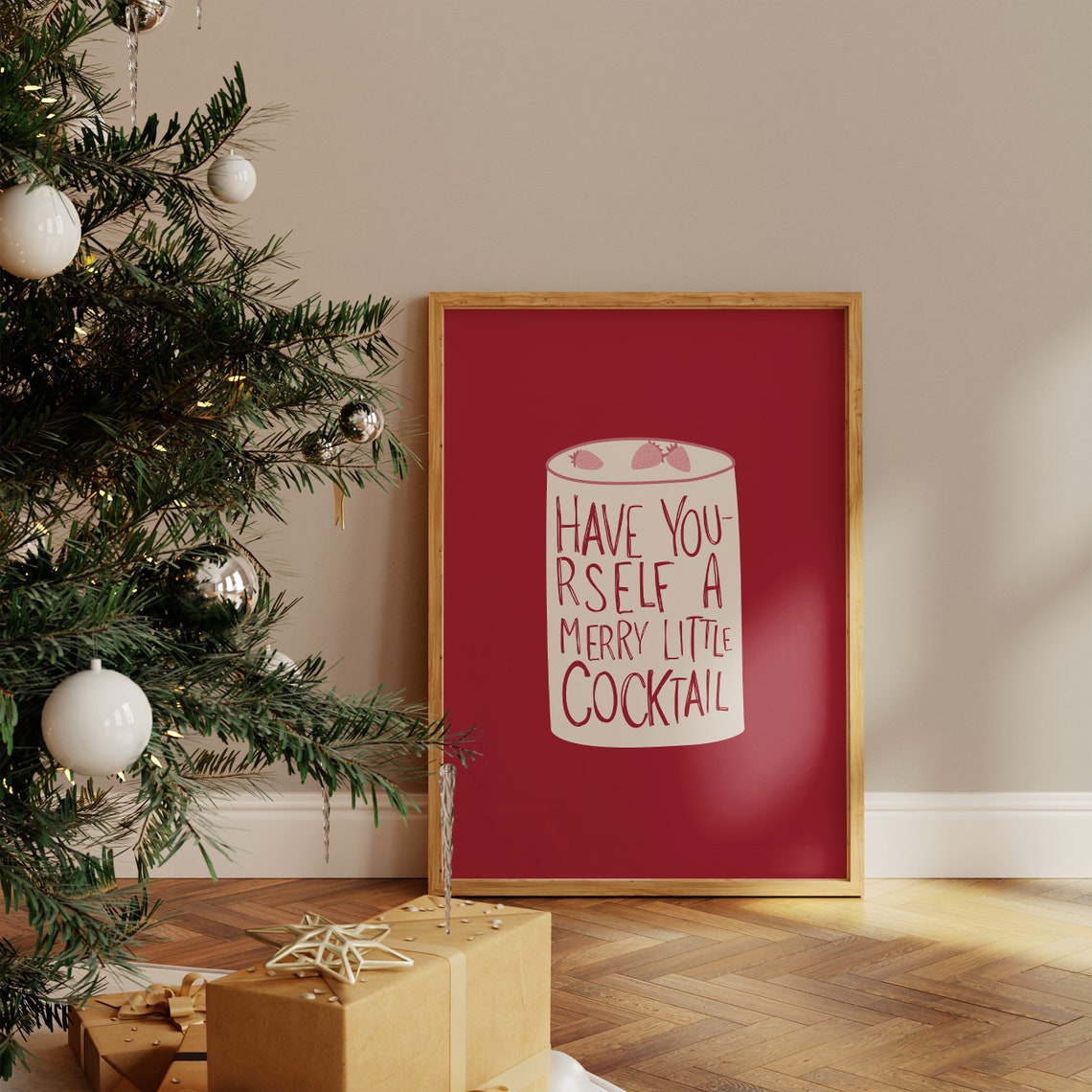 Have Yourself A Merry Little Cocktail Red Christmas Bar Poster - Image 3