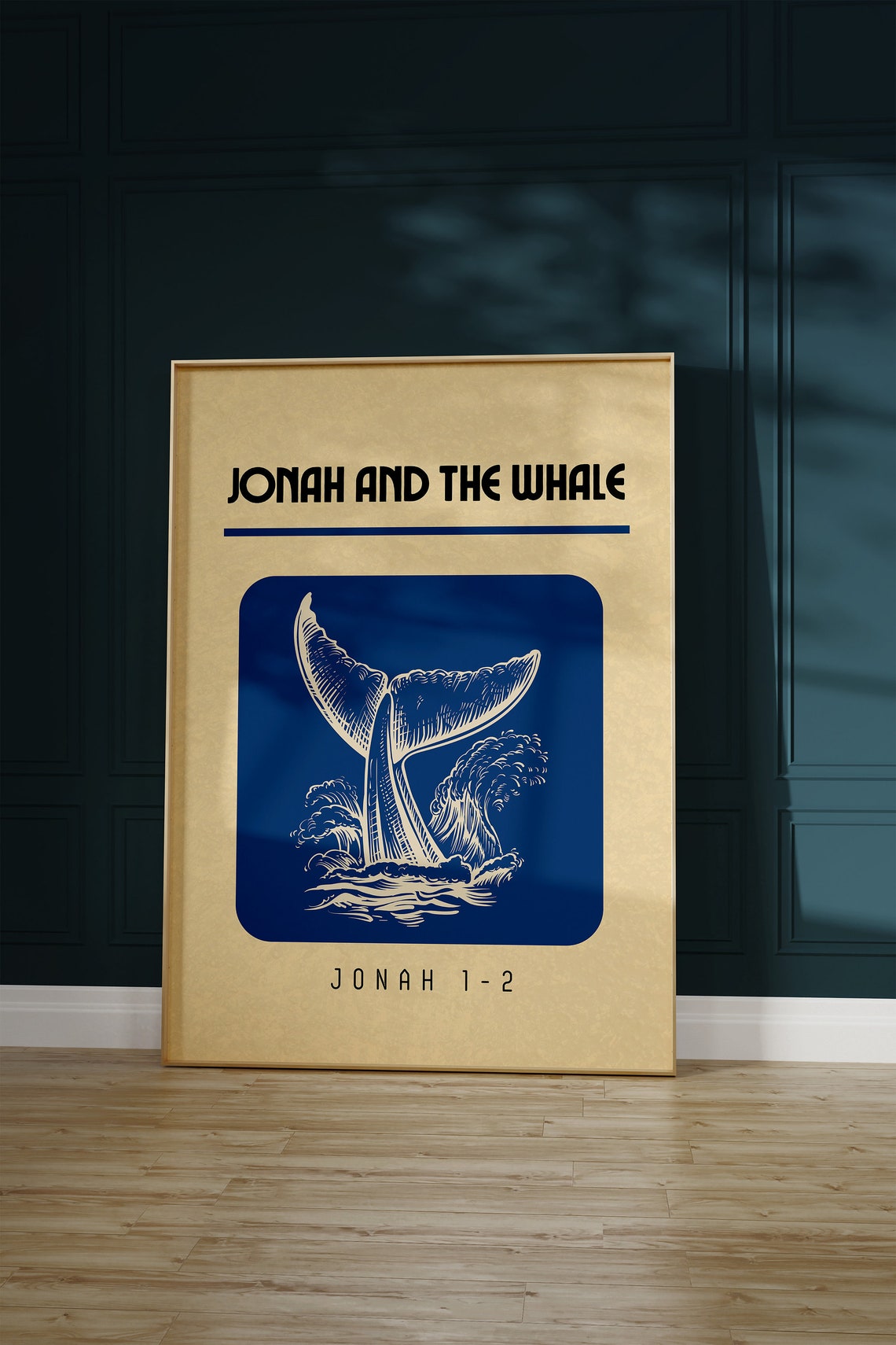 Jonah And The Whale Retro Blue Bible Story Whale Tail Art Poster - Image 2