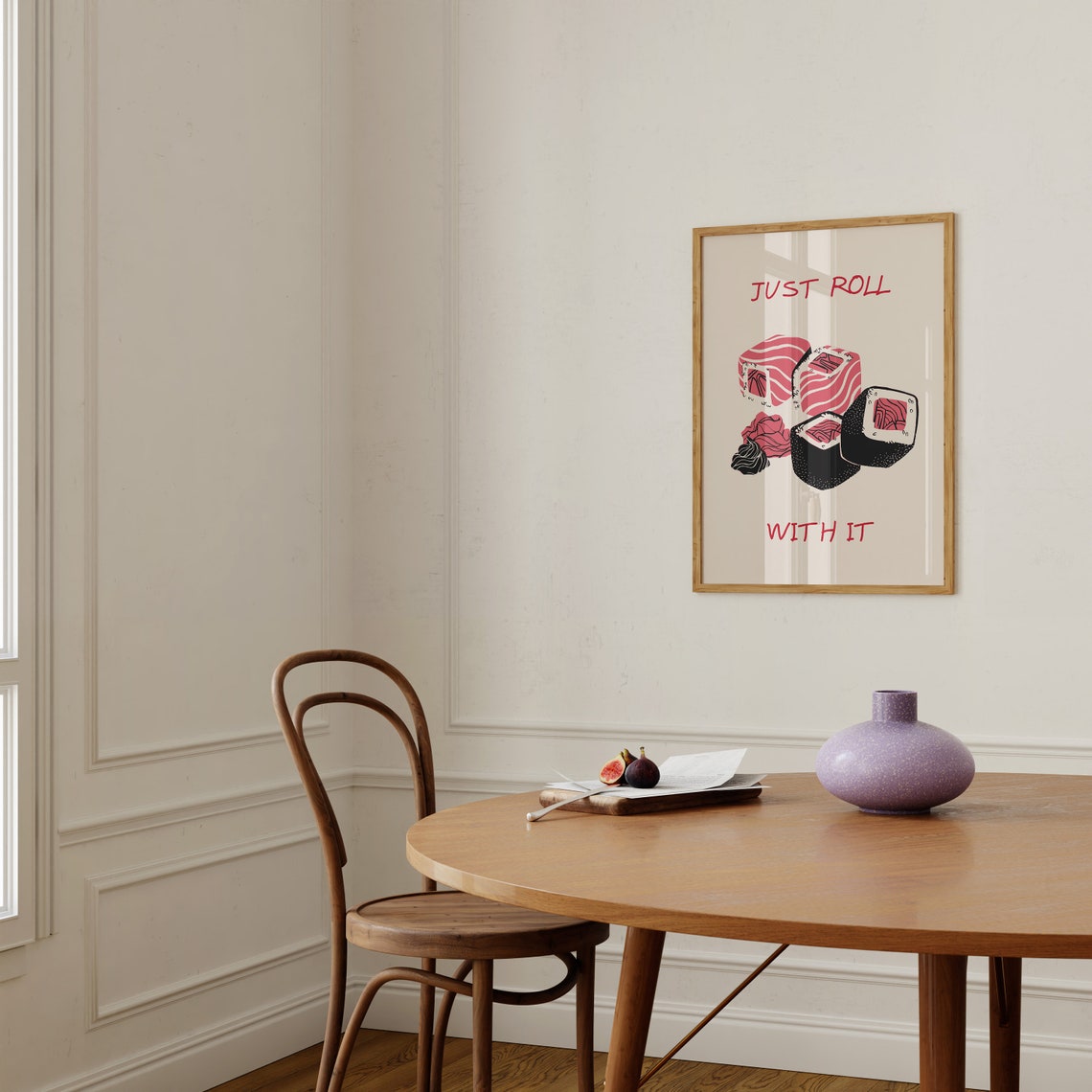 Just Roll With It Funny Sushi Kitchen Cute Red Food Pun Poster - Image 2