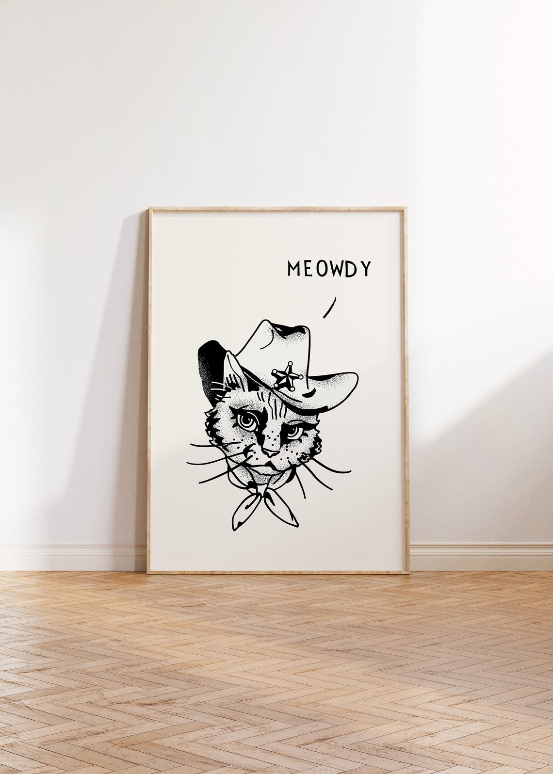 Meowdy Cowboy Cat Sheriff Hat Funny Western Cat Pun Wall Poster - Image 2