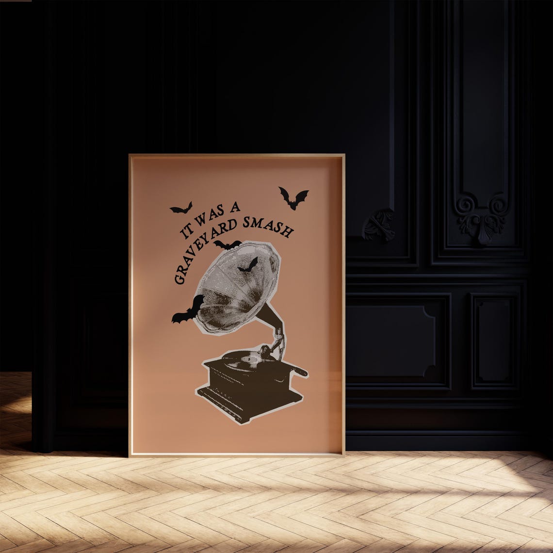 Retro Graveyard Smash Gramophone Spooky Halloween Decor Poster - Image 2