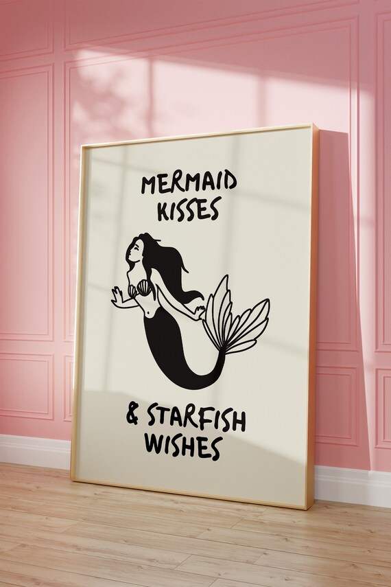 Cute Coastal Print Mermaid Poster Beachy Wall Art Trendy Beach House Decor Starfish Print Girly Wall Art 1 Print