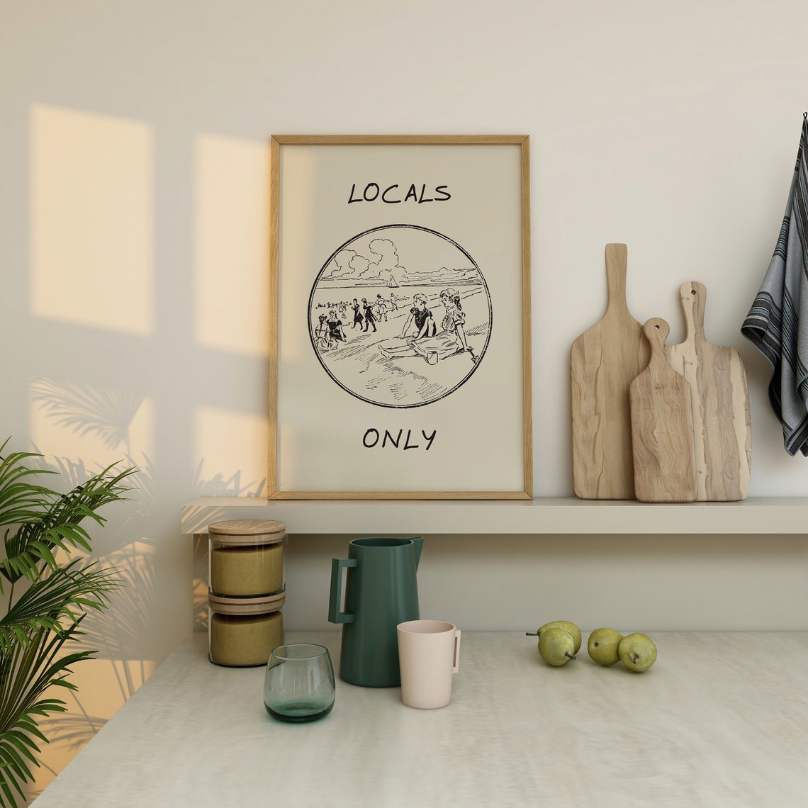 Locals Only Vintage Beach Sketch Retro Coastal Breeze Art Print - Image 3