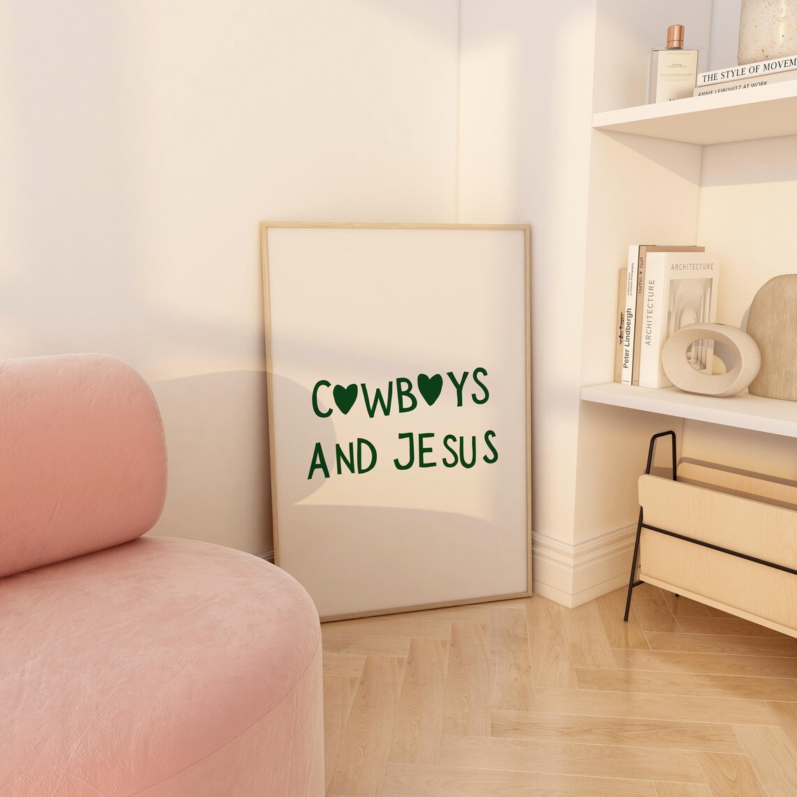 Cowboys And Jesus Green Heart Western Faith Quote Art Poster - Image 2