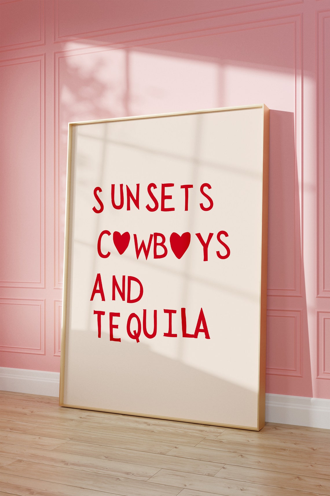 Sunsets Cowboys And Tequila Red Bold Western Quote Decor Poster - Image 2