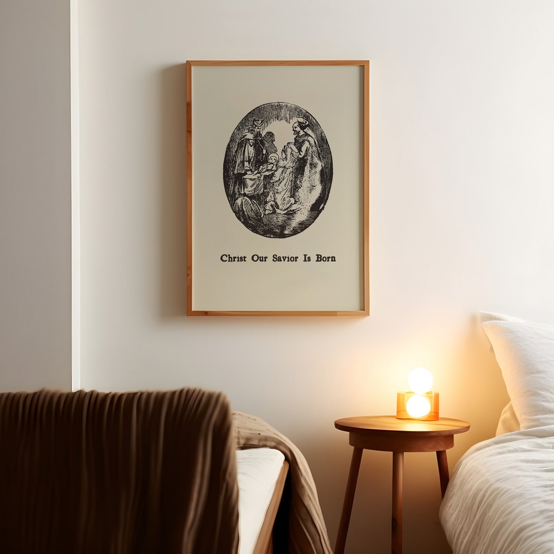Christ Our Savior Is Born Vintage Nativity Scene Etching Poster - Image 3