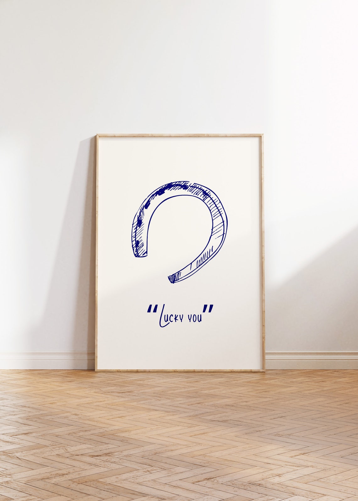 Lucky You Blue Sketch Horseshoe Good Luck Minimalist Decor Poster - Image 3