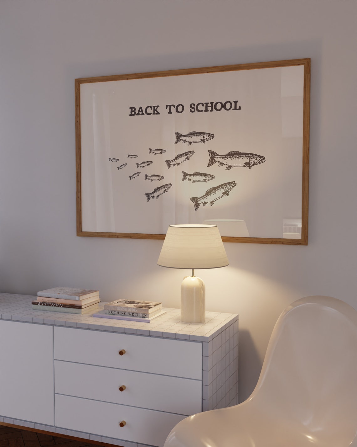 Back To School Vintage Engraved Salmon Fish School Art Wall Poster - Image 2
