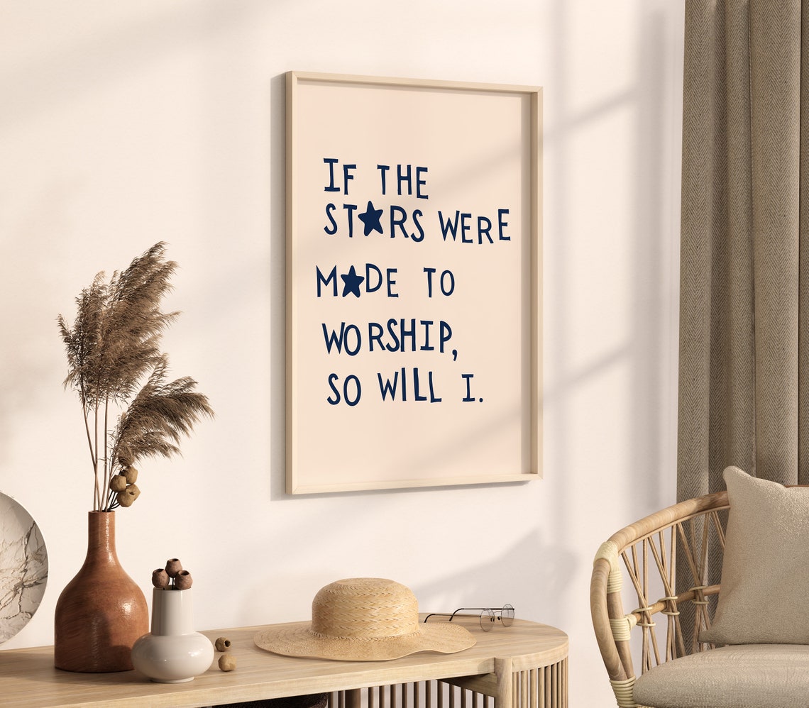 If The Stars Were Made To Worship So Will I Navy Faith Quote Poster - Image 2