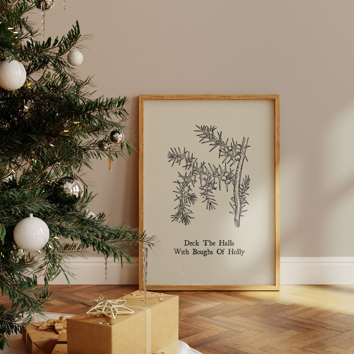 Deck The Halls With Boughs Of Holly Botanical Christmas Poster - Image 2
