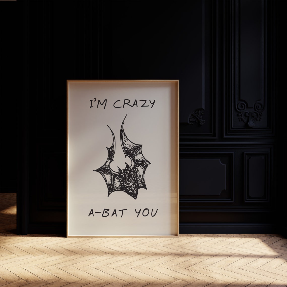 I'm Crazy A-Bat You Funny Halloween Hanging Bat Pun Poster Art - Image 2