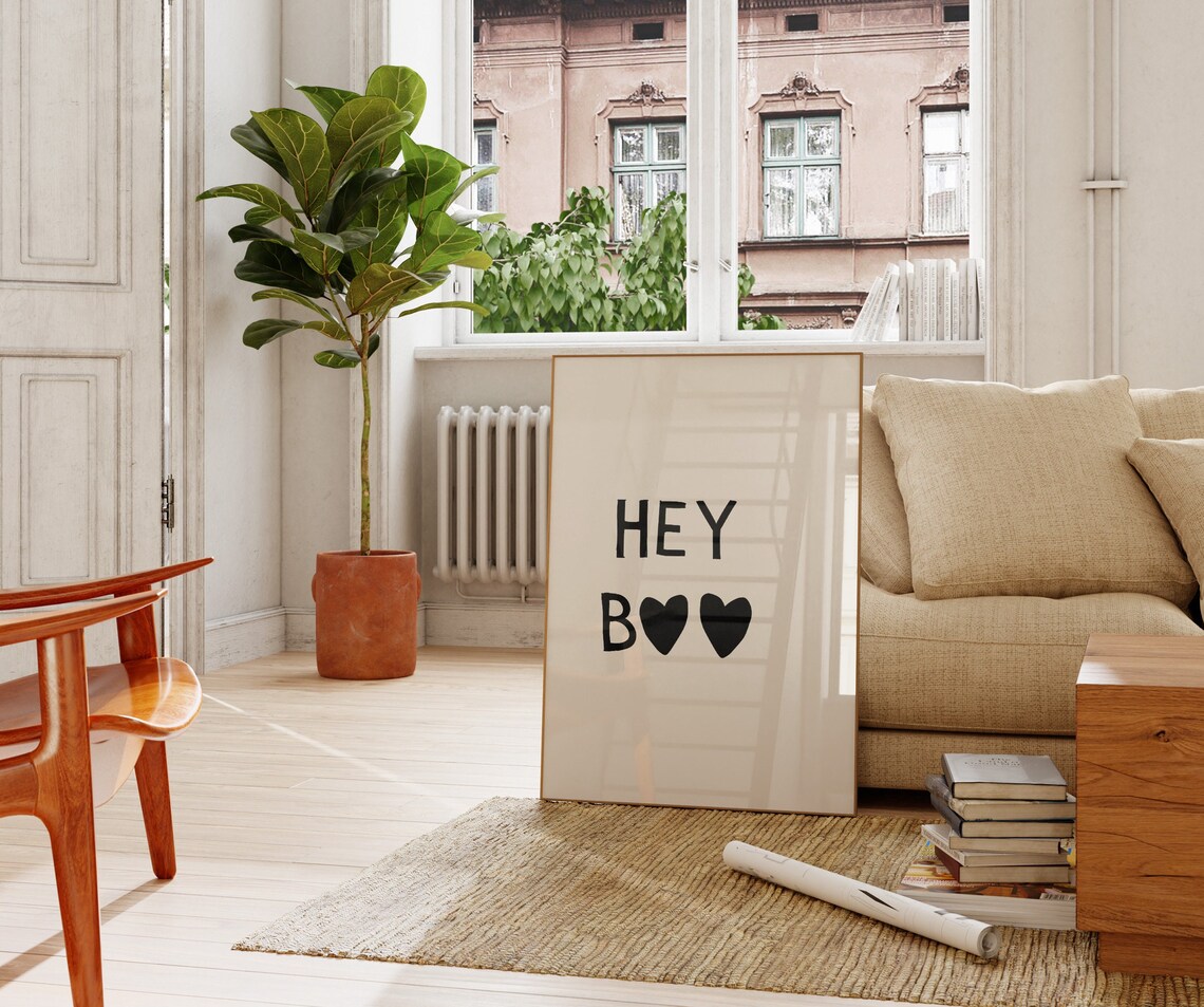 Hey Boo Cute Halloween Typography Sweet Heart Lettering Decor Print - Image 2