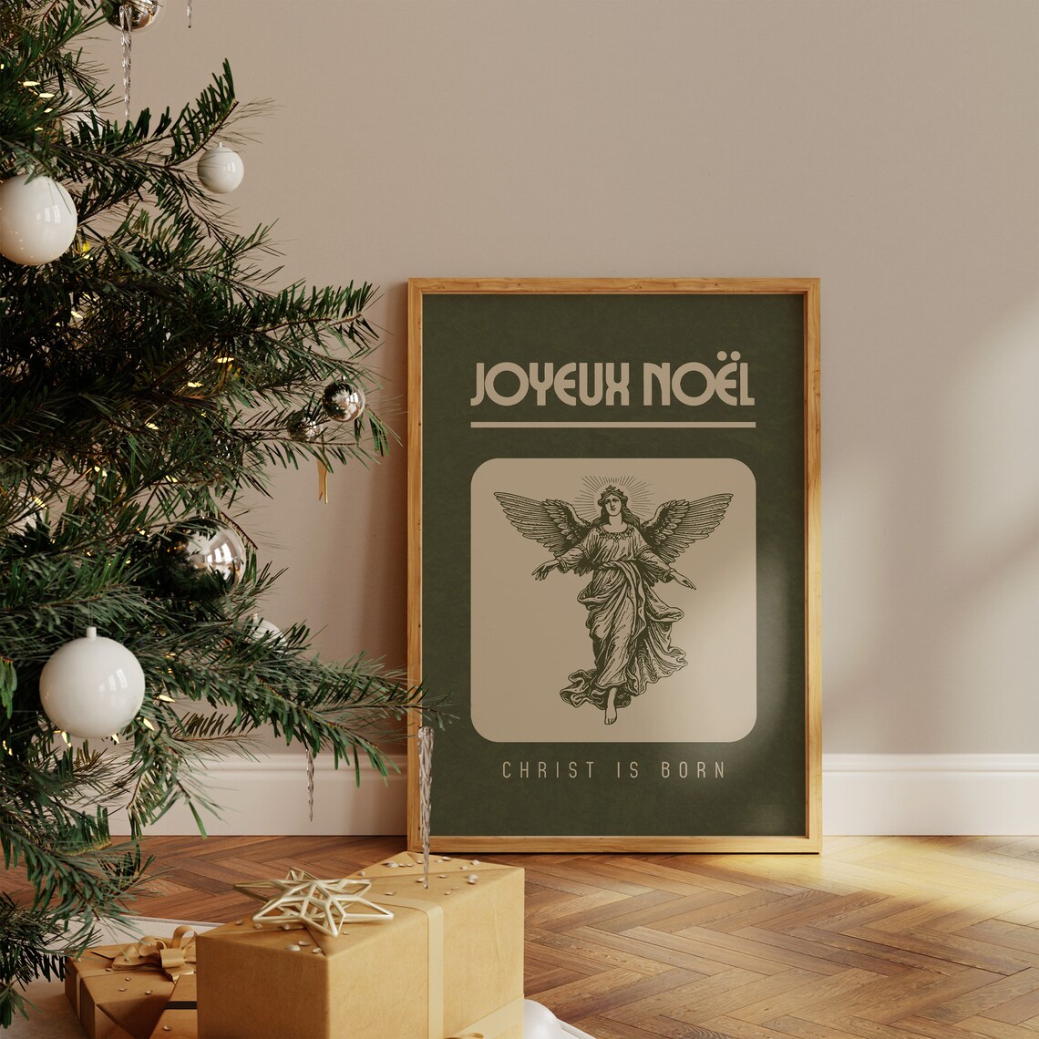 Joyeux Noel Retro French Christmas Angel Vintage Holiday Poster - Image 2