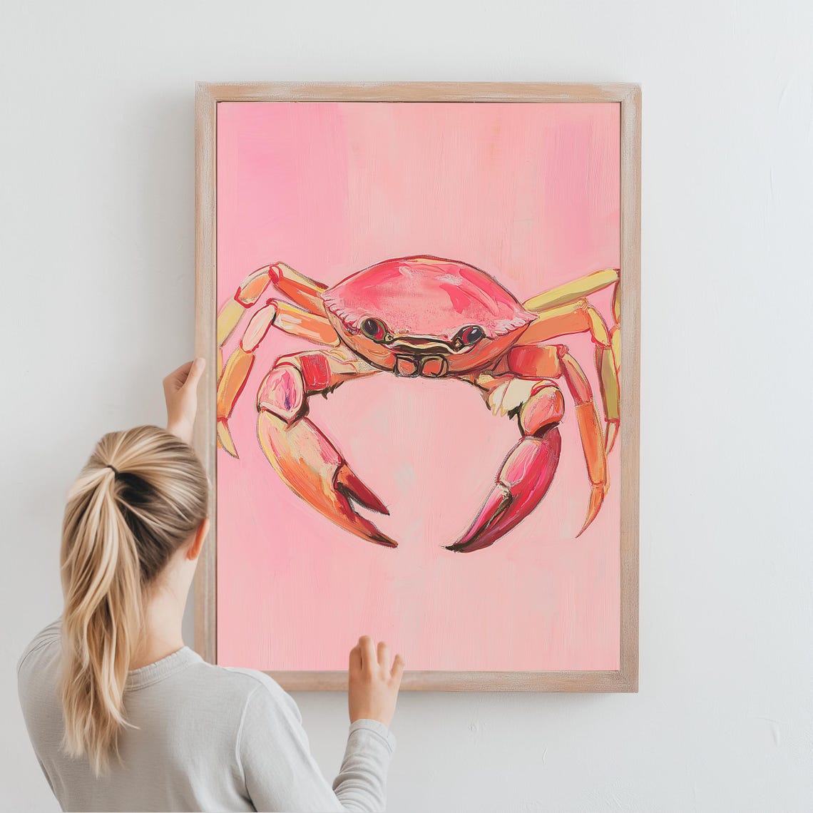 Pink Background Crab Bold Coastal Beach Themed Modern Wall Art