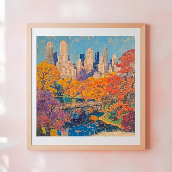 New York City Central Park In Autumn Bow Bridge Scenic Wall Art