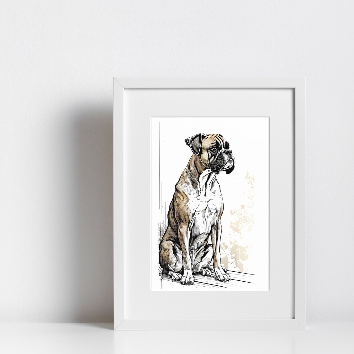 Boxer Dog Portrait Ink Illustration Seated Brindle Minimalist Poster - Image 2