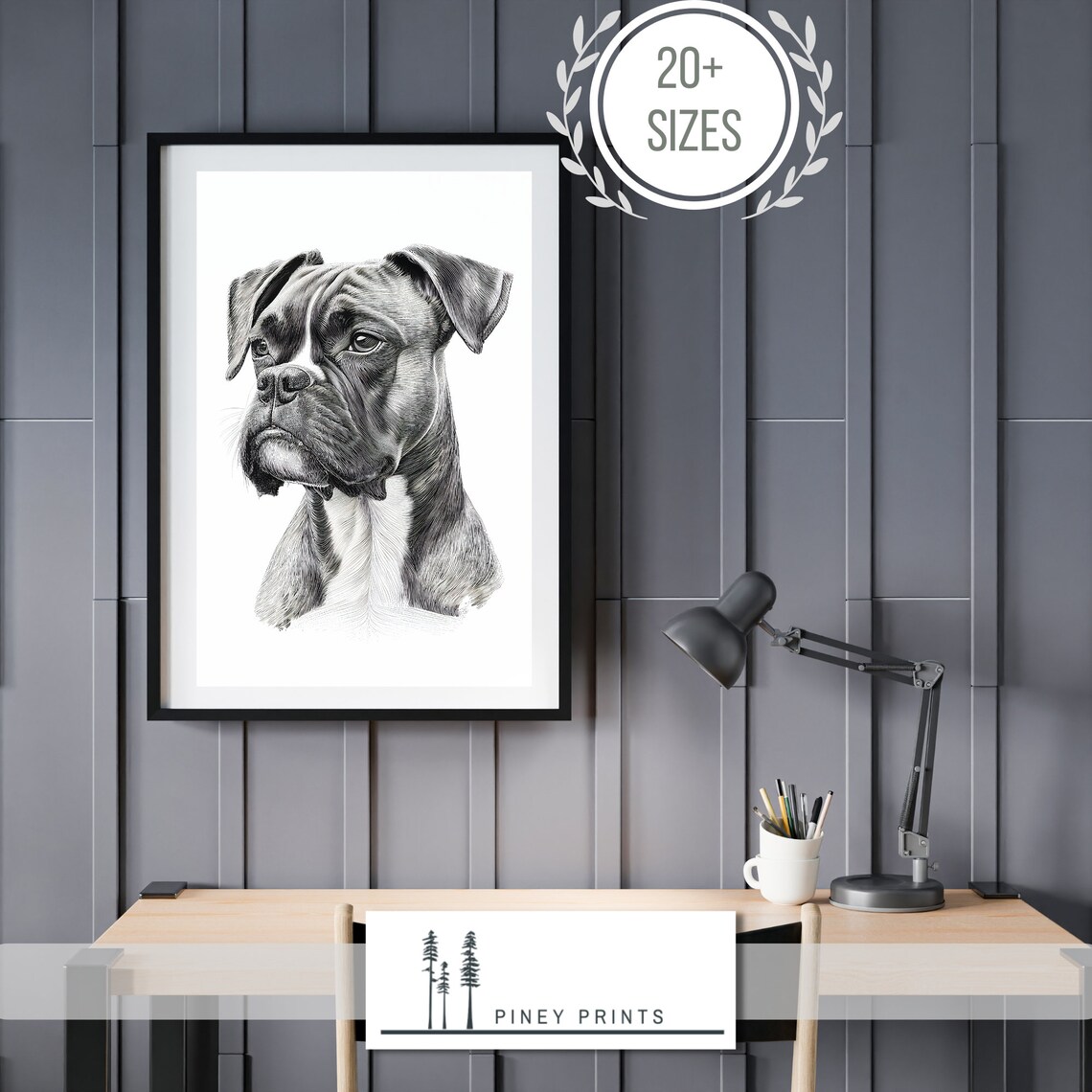 Boxer Dog Engraved Black White Portrait Fine Art Drawing Poster - Image 2