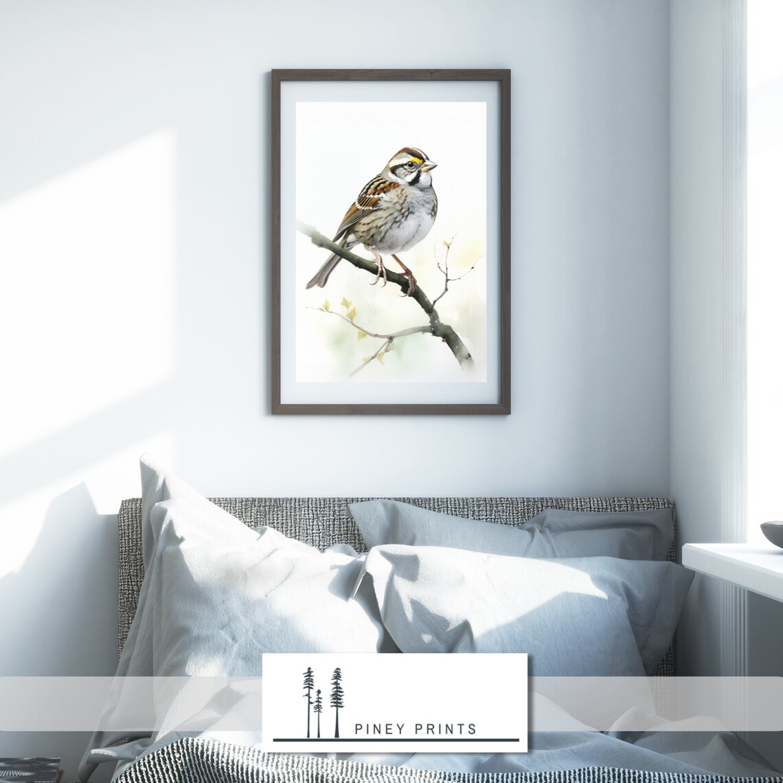 Watercolor Sparrow Perched Branch Delicate Songbird Decor Poster - Image 3