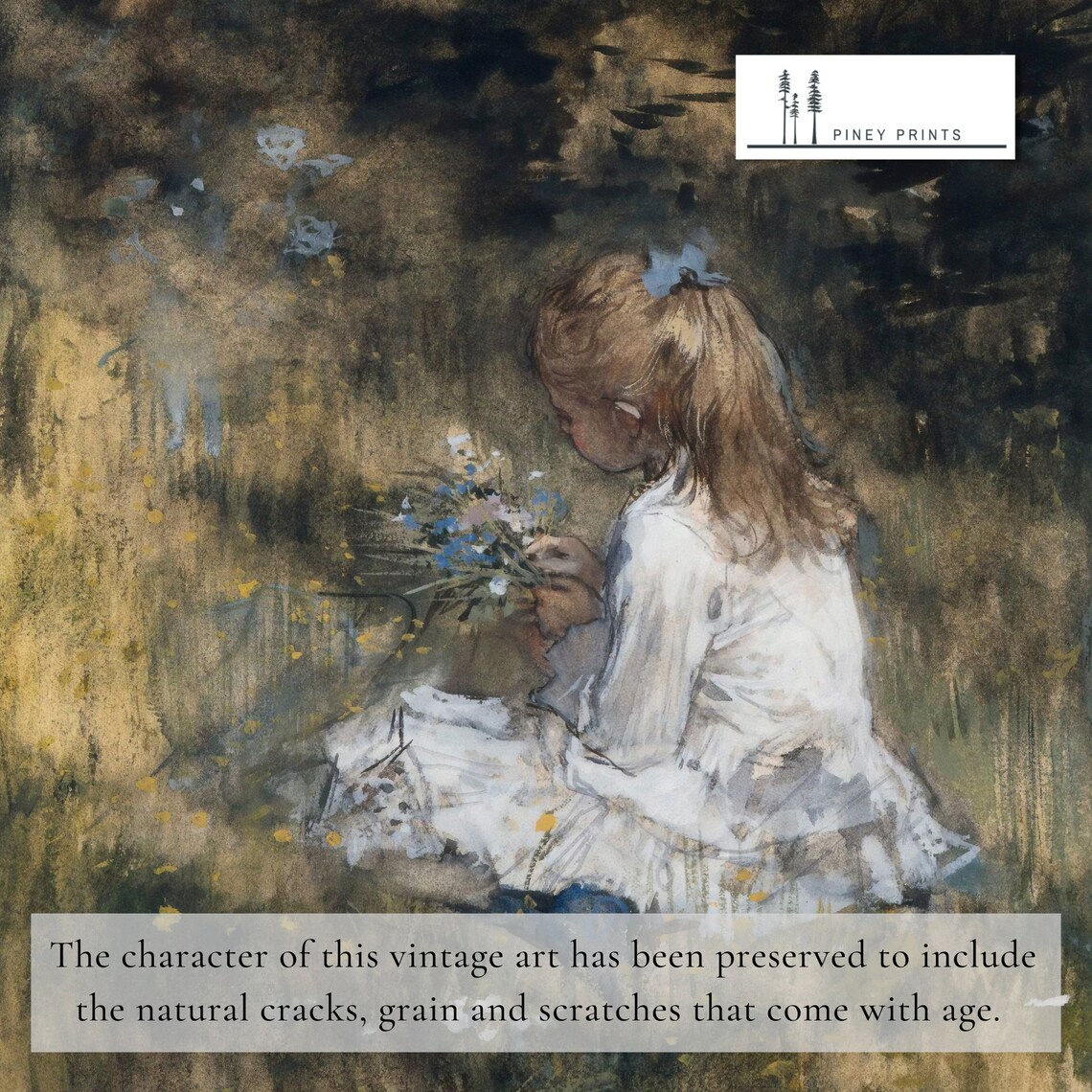 Young Girl Picking Wildflowers Meadow Vintage Impressionist Art Poster - Image 3
