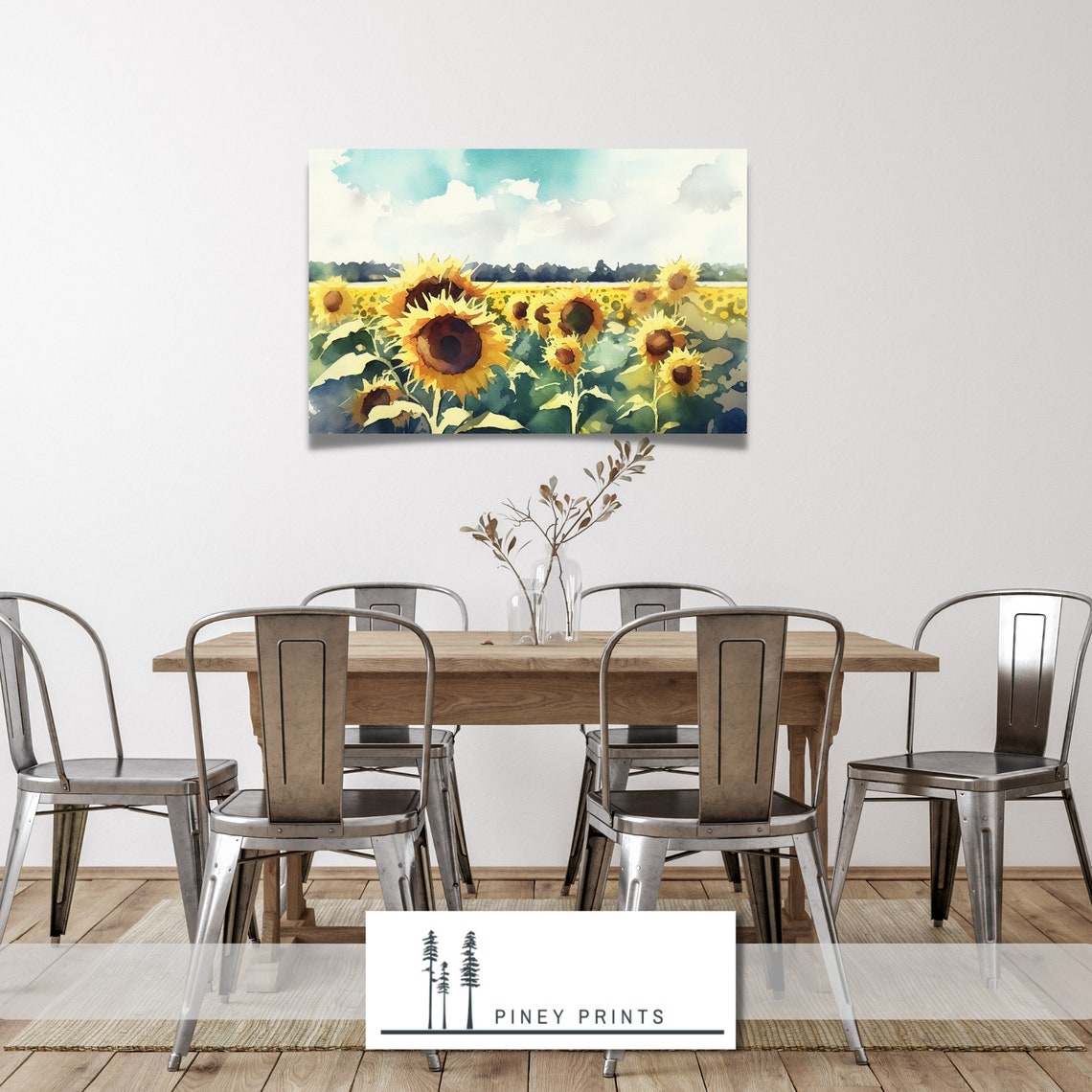 Field Of Sunflowers Watercolor Landscape Painting Art Gallery Wall Art Sunflower Wall Art Yellow Summer Floral - Image 2