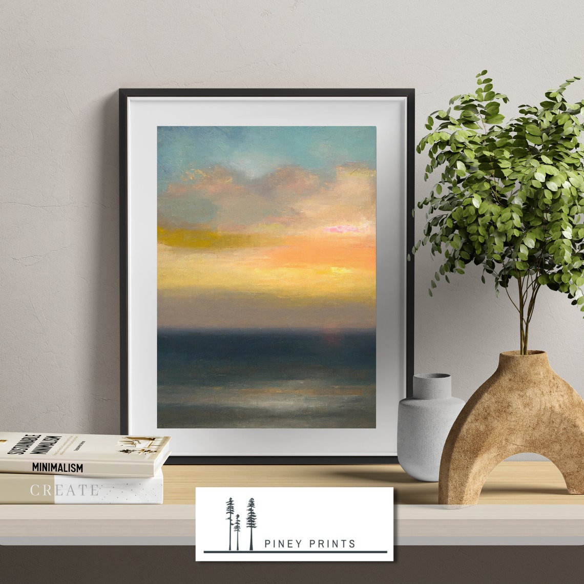 Abstract Ocean Sunset Painting Pastel Sky Seascape Art Poster - Image 2