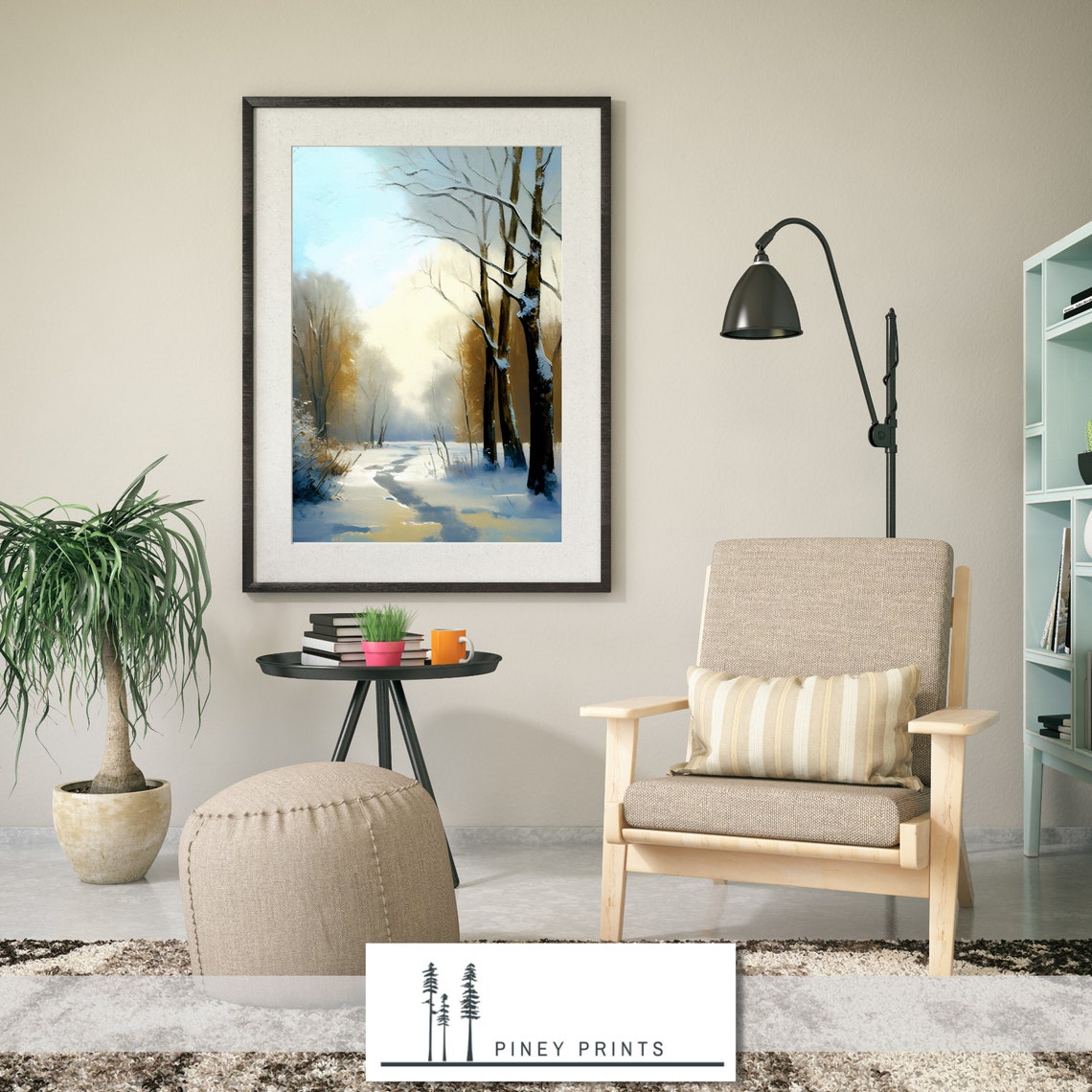 Snowy Winter Forest Path Sunlit Trees Oil Painting Art Poster - Image 4