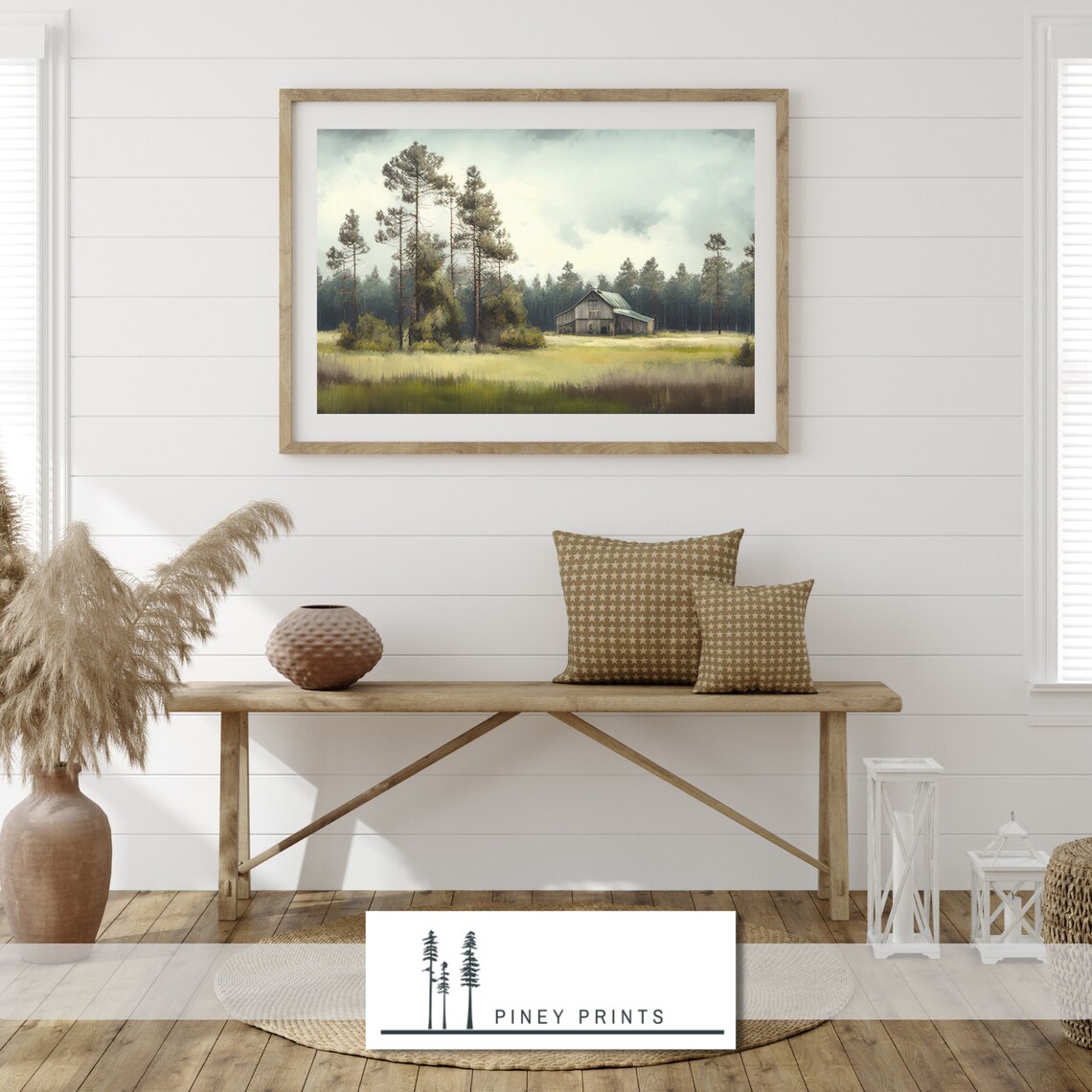 Rustic Barn Pine Forest Watercolor Country Farmhouse Art Poster - Image 3