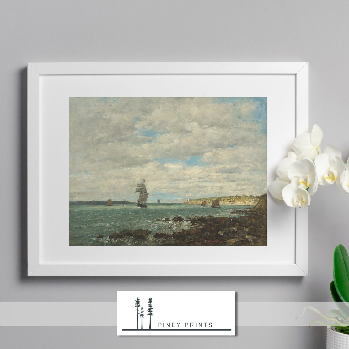 Coast Of Brittany Vintage Seascape Painting Sailing Ships Cloudy Sky Poster - Image 2