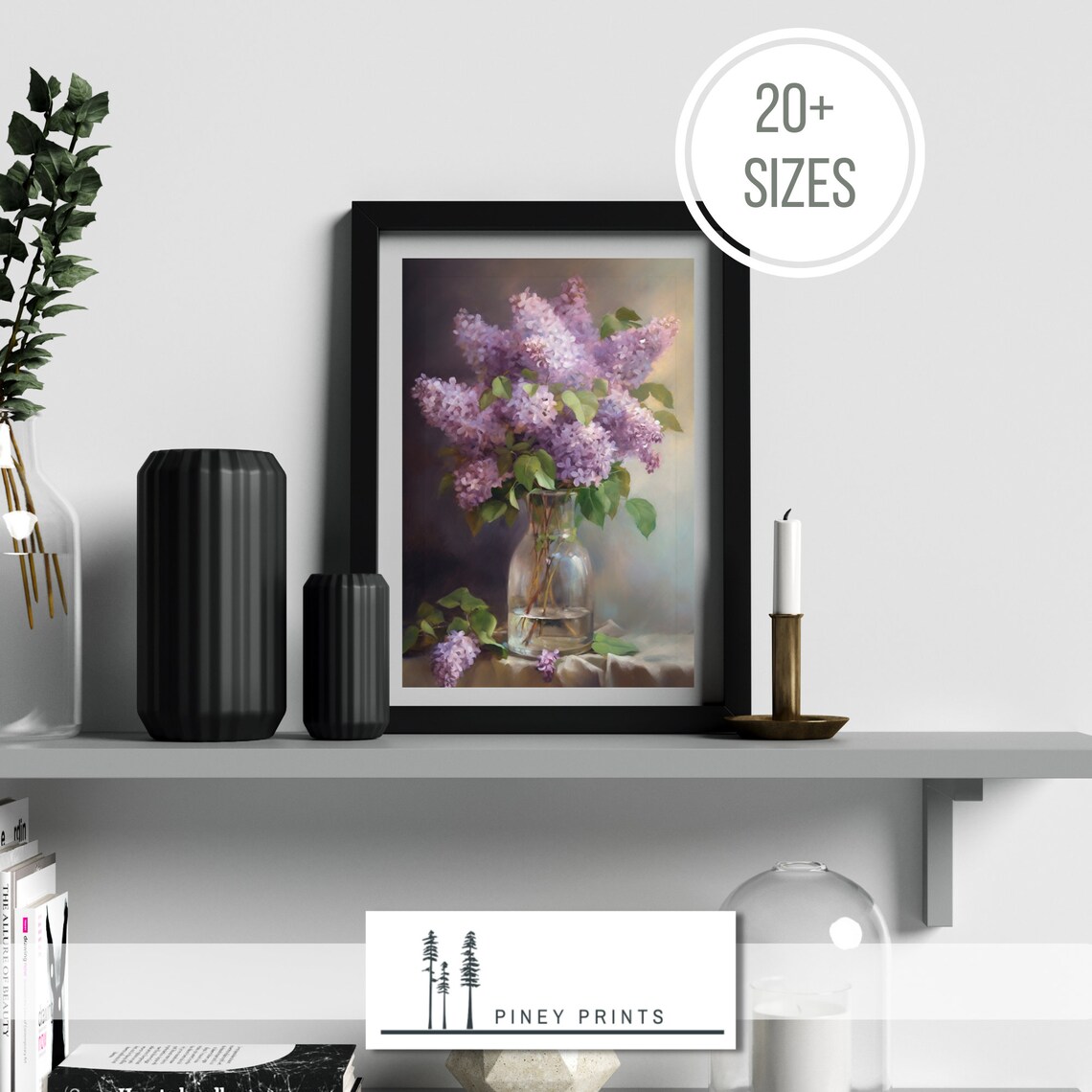 Lilacs In Glass Vase Oil Painting Purple Floral Still Life Decor Print - Image 3
