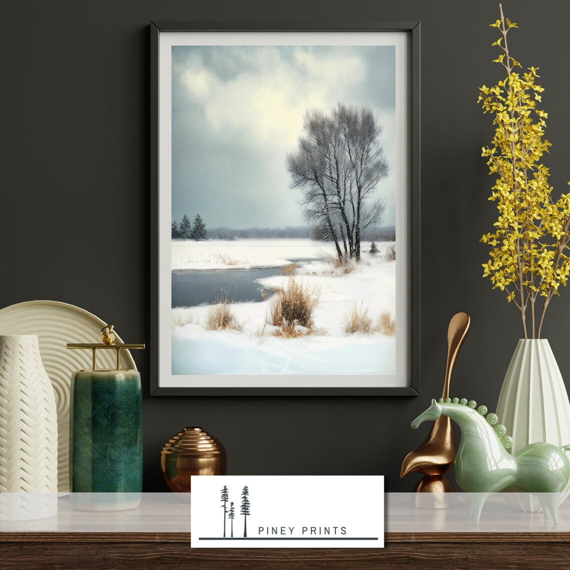 Frozen Pond Winter Landscape Bare Trees Impressionist Nature Painting Poster - Image 4