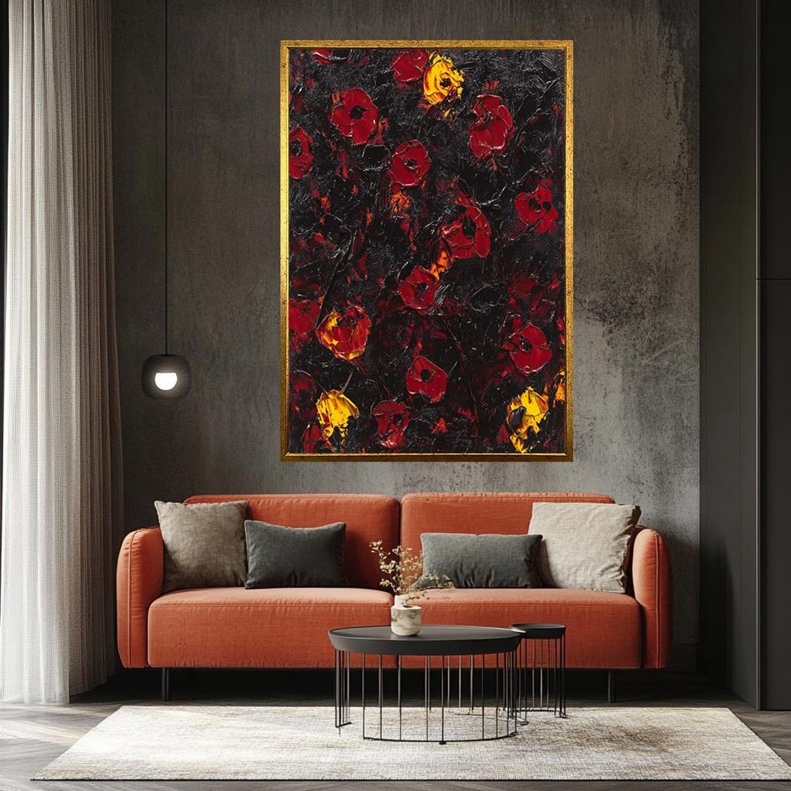 Abstract Red Poppy Wall Art Print Modern Floral Painting Black And Red Textured Artwork Bold Flower Wall Decor Large Wall Art - Image 3