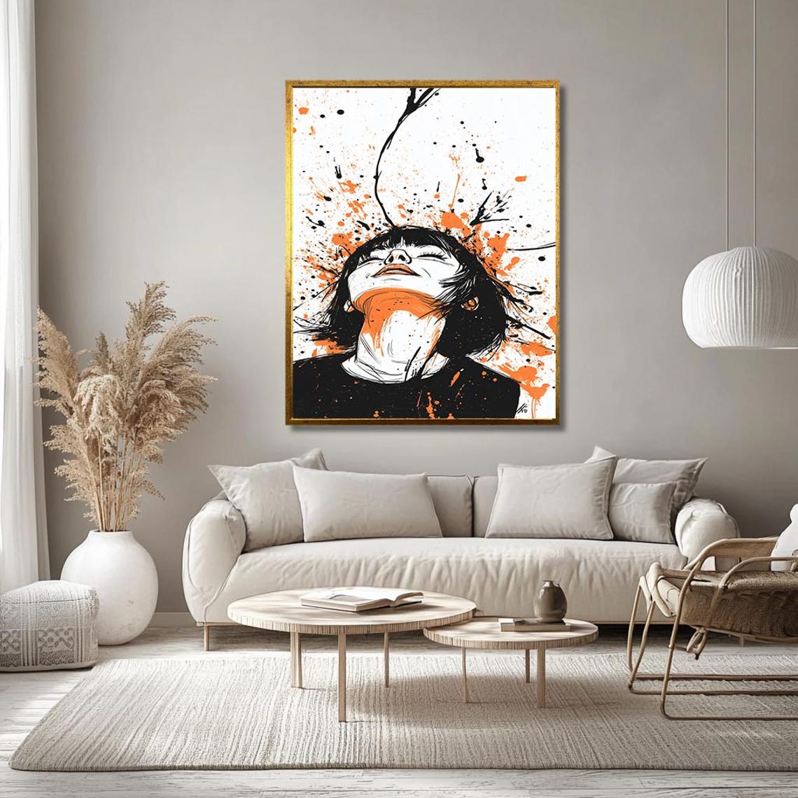 Splash Paint Woman Portrait With Bold Orange Abstract Art Poster - Image 3