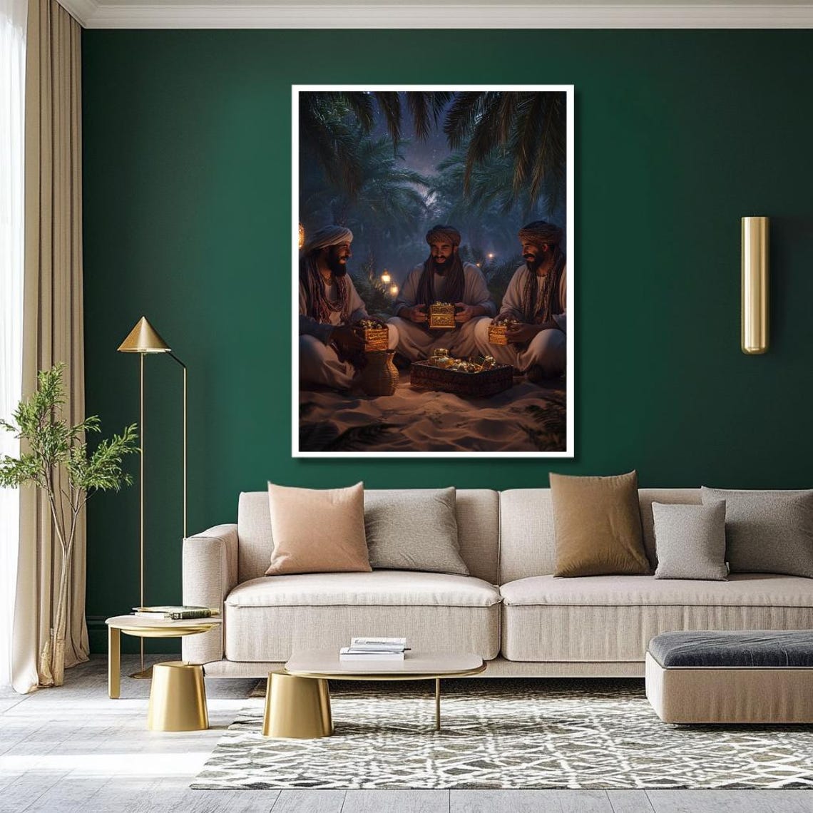 Three Wise Men With Gifts Resting in the Desert at Night Poster - Image 3