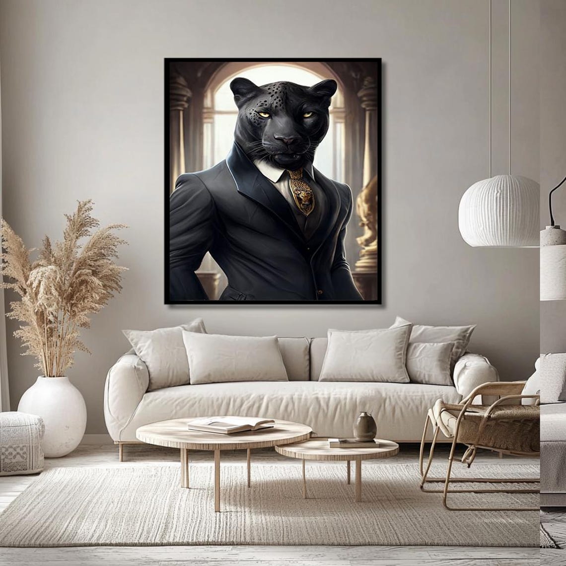 Classy Black Panther In Suit Anthropomorphic Portrait Poster - Image 2