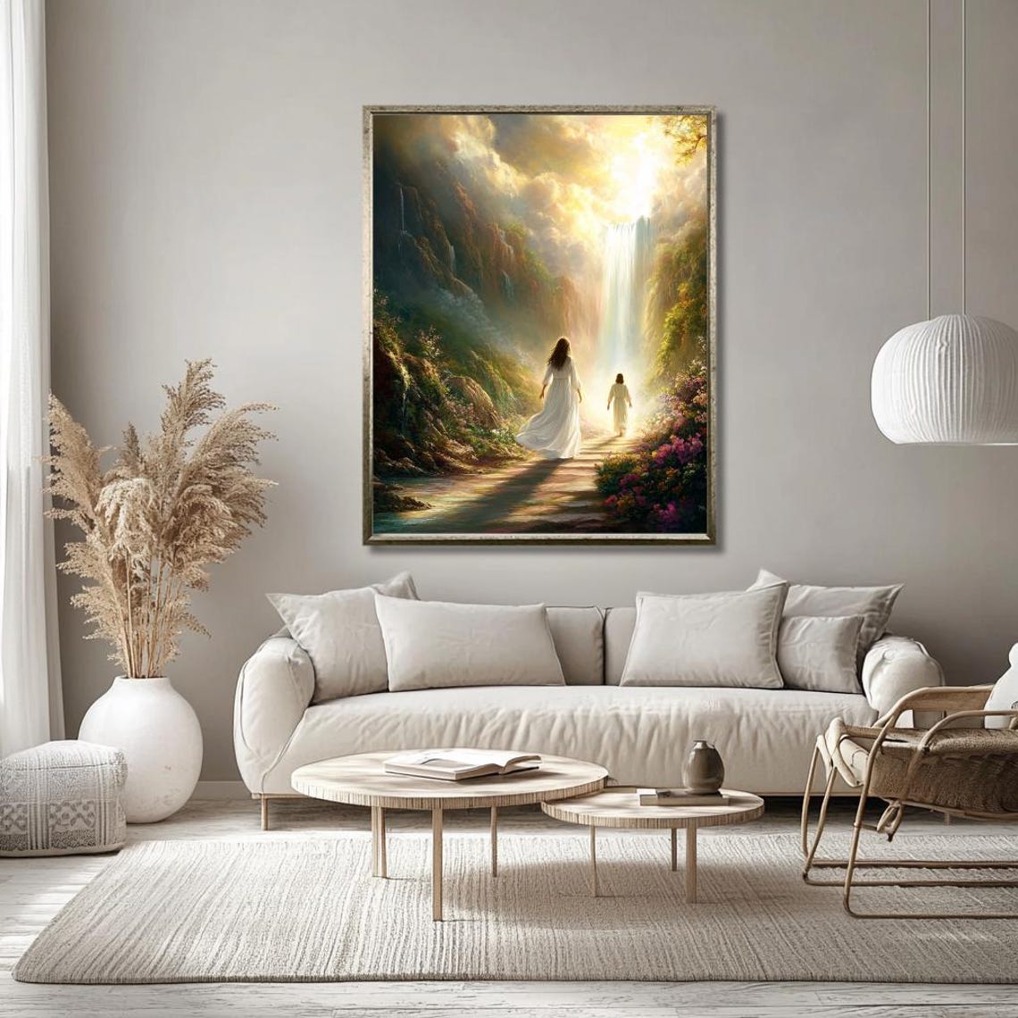 Paradise Waterfall Wall Art Heavenly Path Print Spiritual Journey Wall Decor Garden Of Eden Scene - Image 3