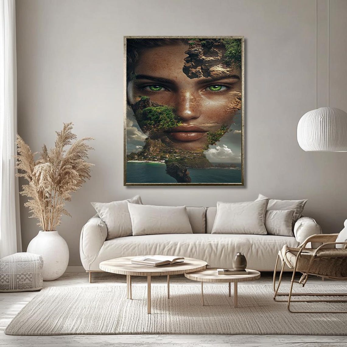 Surreal Nature Goddess Face Coastal Cliffs Fantasy Art Poster - Image 3