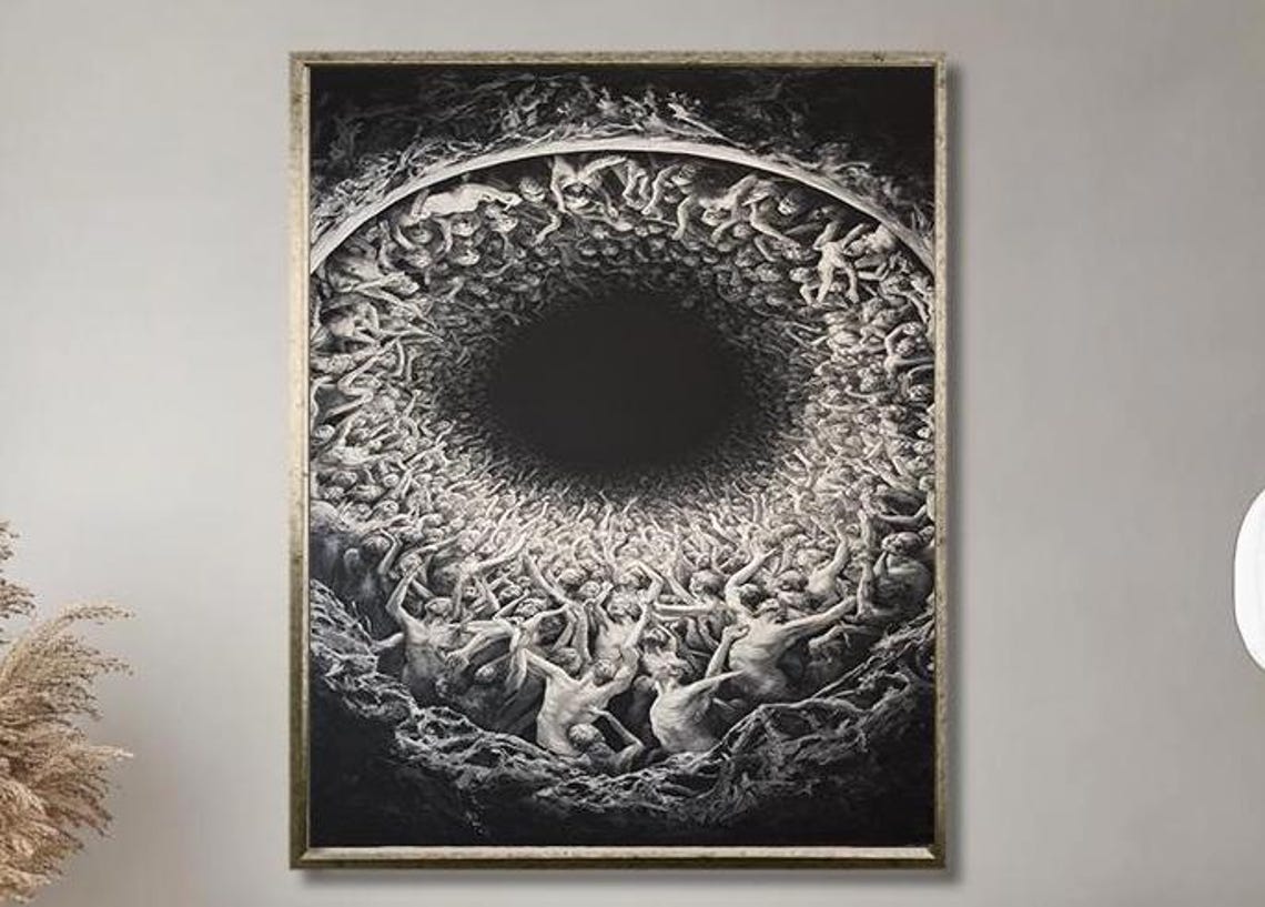 Mysterious Dark Spiral of Souls Black White Gothic Surreal Poster - Image 3